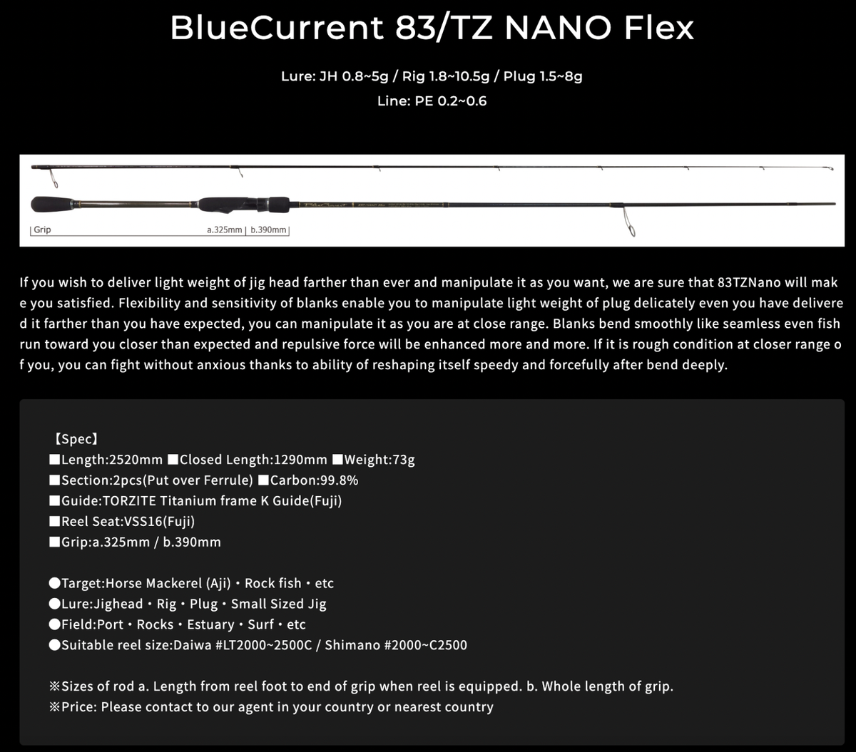 YAMAGA Blanks BlueCurrent 83/TZ NANO Flex Fishing Rod -Watch