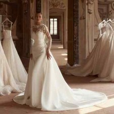 Ivory Wedding Dresses Mermaid Appliques Brides Bridal Gown Sequins 3D Flowers*