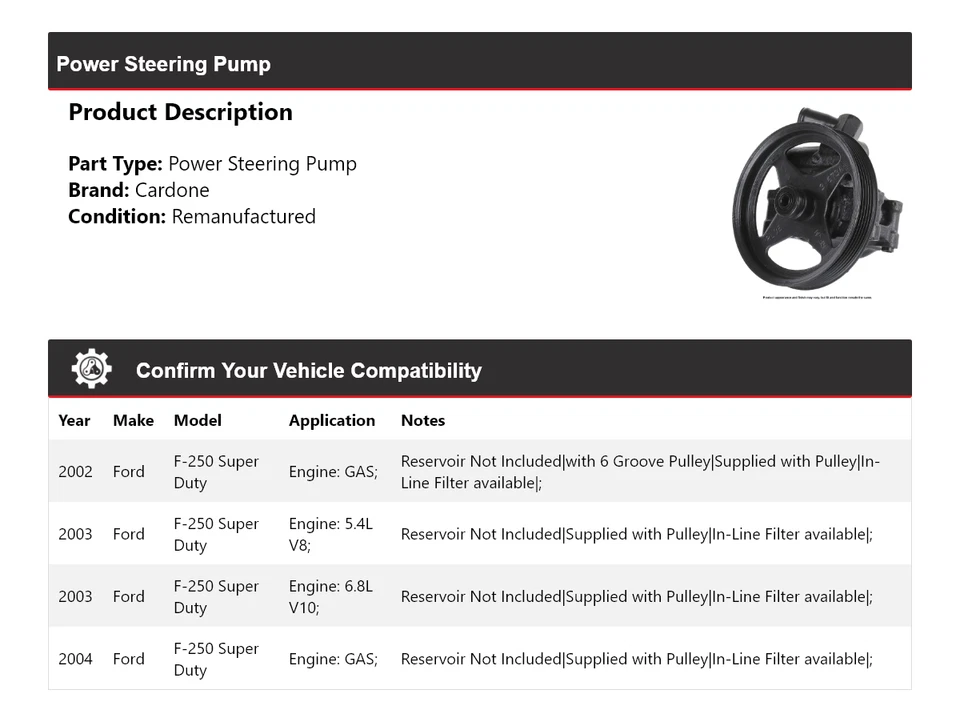 Bomba de dirección asistida Cardone 2003 para Ford F-250 Super Duty 2002-2004 Foto 2 de 4