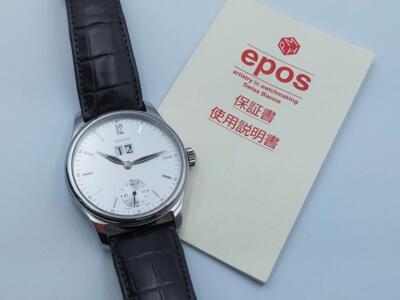 Authentic EPOS Silver Passion Manual Wind Big Date Men Steel 42mm Ref 3297 Watch