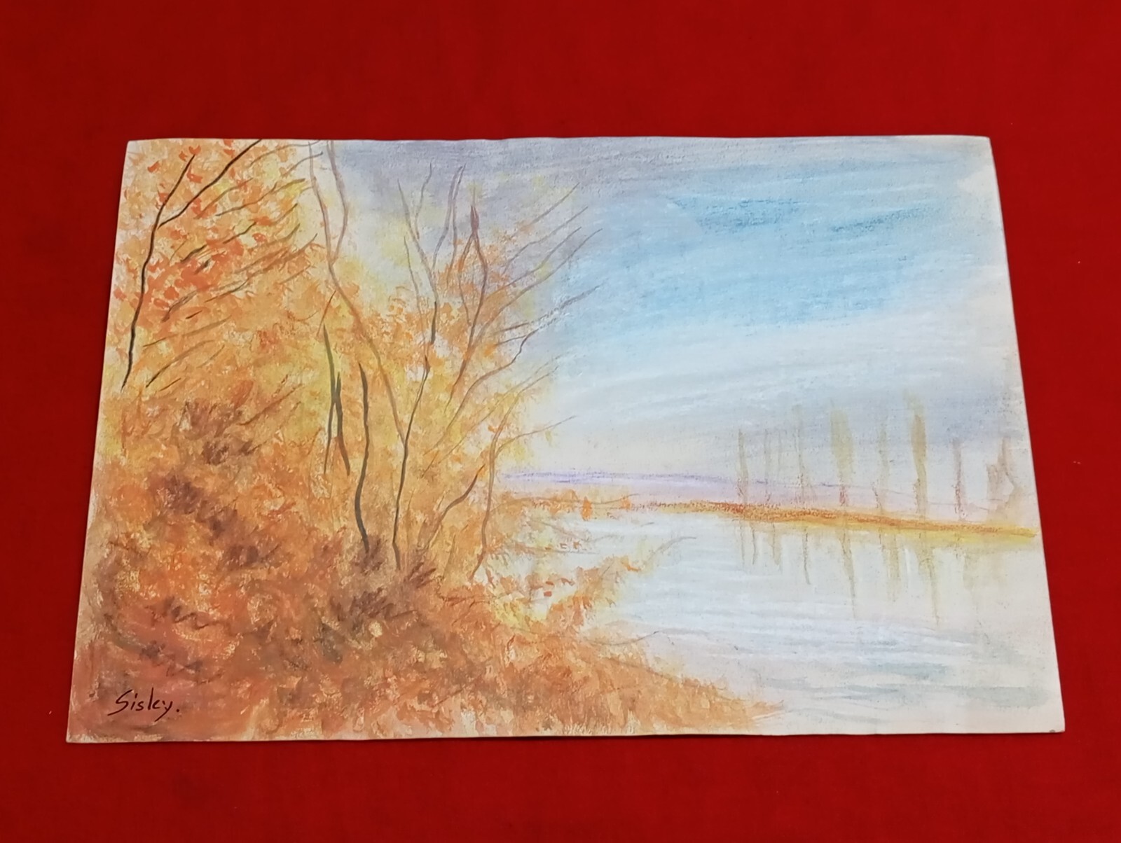 ALFRED SISLEY Drawing on paper (Handmade) signed and stamped mixed media.