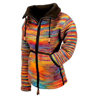 Damen Strickjacke Goa Wolle Rainbow Jacke Fleecefutter Hochkragen