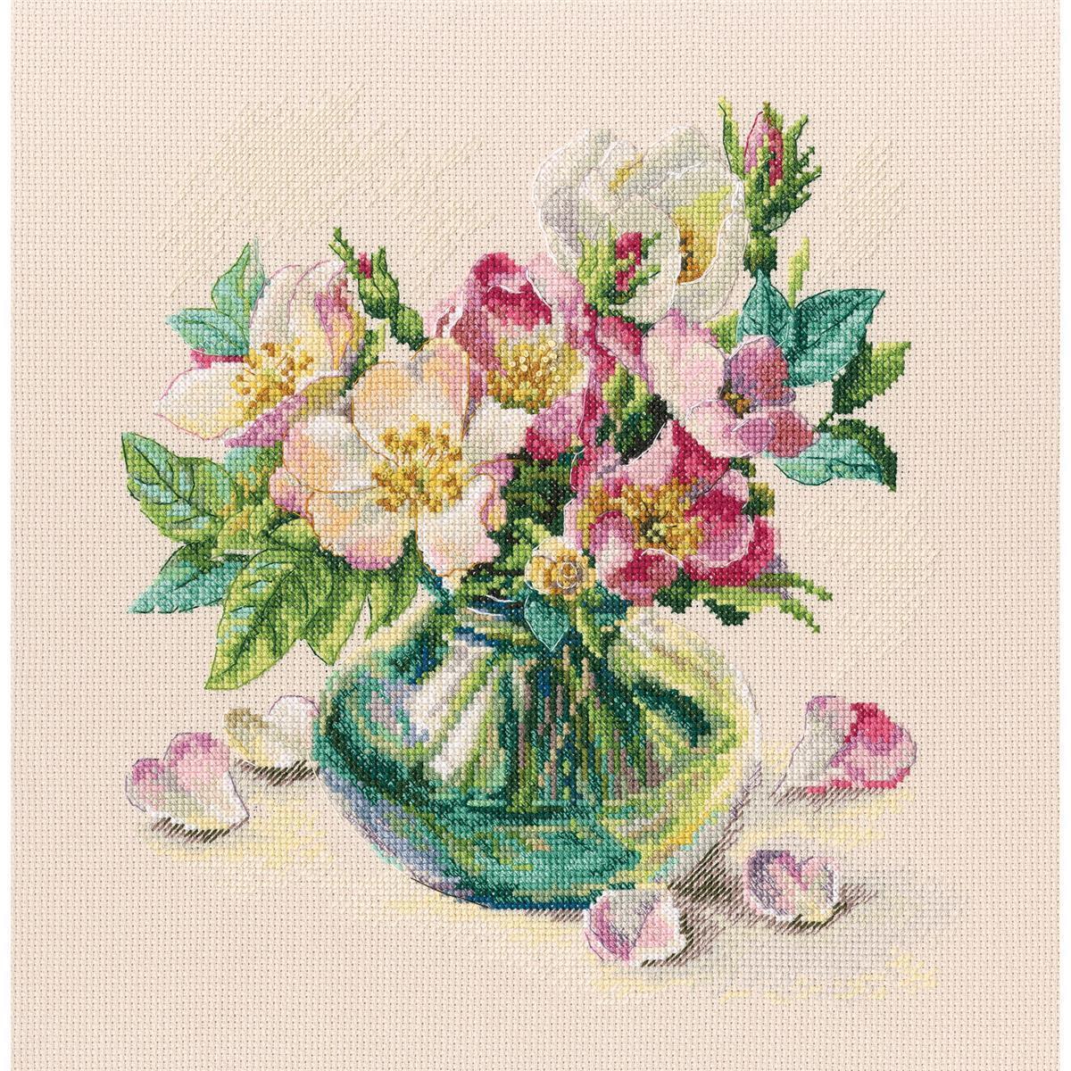 RTO counted Cross Stitch Kit ""Tender briar flowers"" M721, 26.5x26.5 cm, DIY