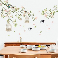 2 Set Cherry Blossom Wall Decals Flower Bird Tree Peel and Stick Wall Sticker...