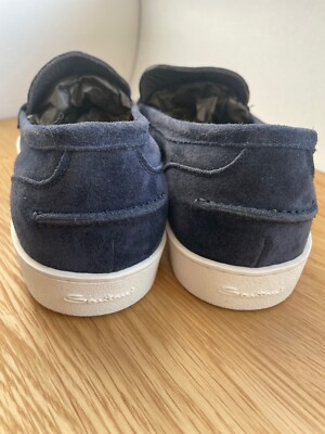 SANTONI men's blue suede loafers / moccasins /shoes/ made in Italy