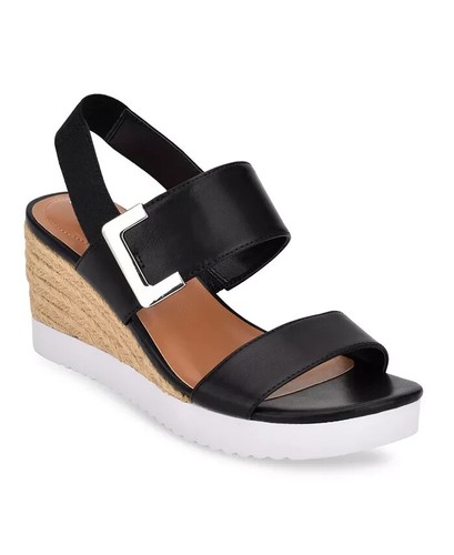 Bandolino Zuni Slingback Black & Woven Wedge Heel Sandal - Size 6.5 - NIB