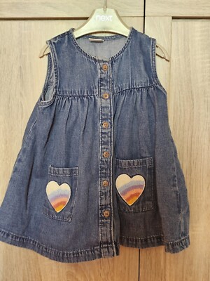 Baby Girl Button-Up Blue Denim Dress With Heart Detail NEXT