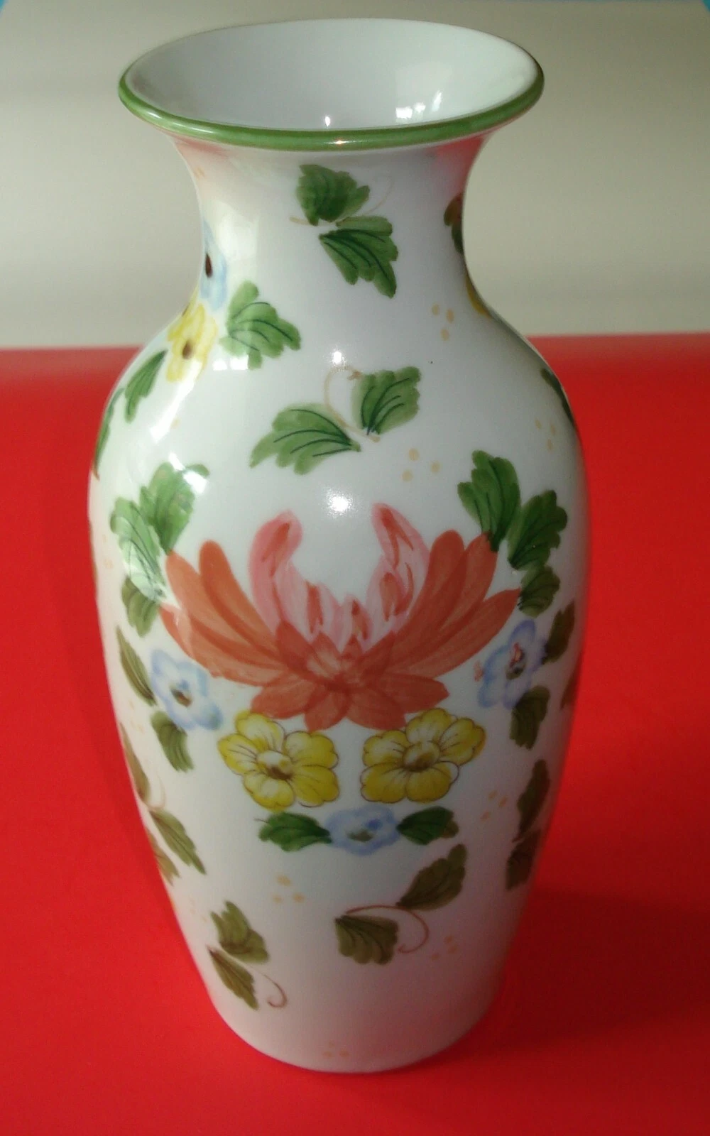Andrea By Sadek Hand Painted Porcelain Multi Color Floral Vase Made in Thailand