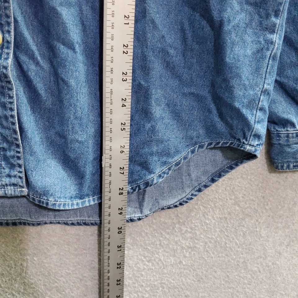 Bobbie Brooks Women Top Medium Blue Denim Embroidered Holidays Button Up Collar - Image 2 of 4