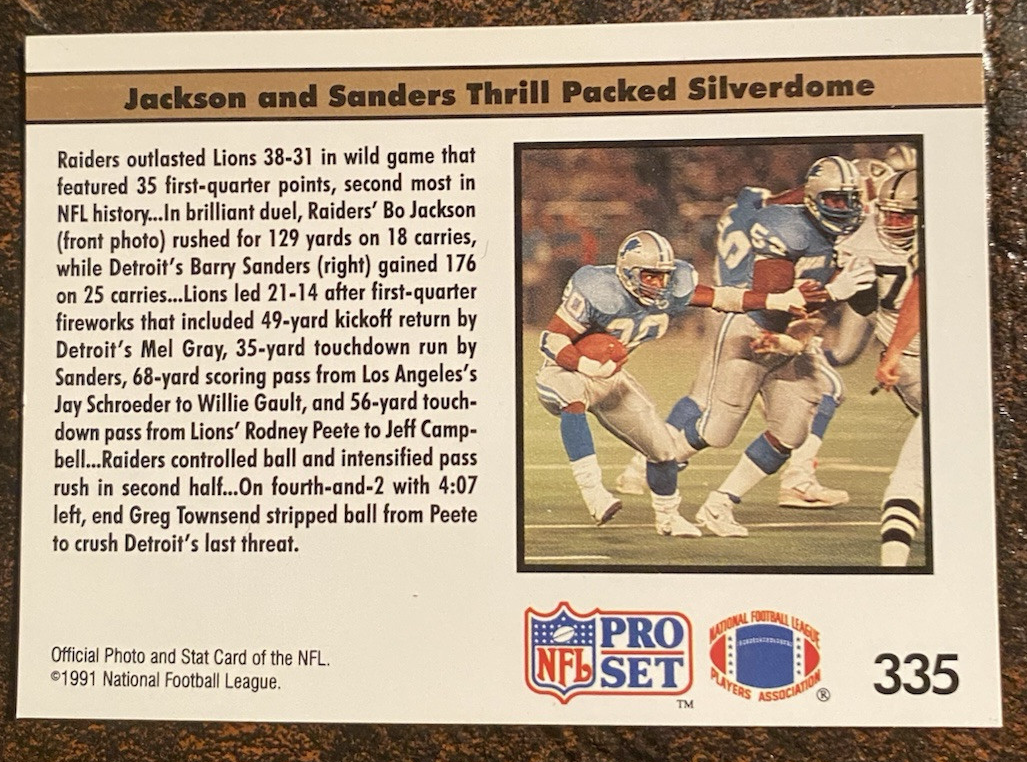 1991 Pro Set The Bo and Barry Show #335 Near Mint w/NFLPA logo on
