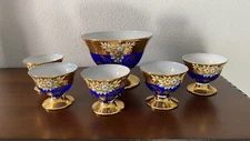 Murano Gold and Cobalt Blue Ice Cream Set.  Brought over from Italy.