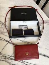 Prada Portafoglio Tracolla Bag Red With Strap Crossbody Wallet On Chain Epsom