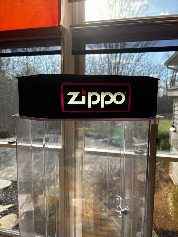 Tall Zippo Lighter Rotating Display Case Black and Lights Up eBay