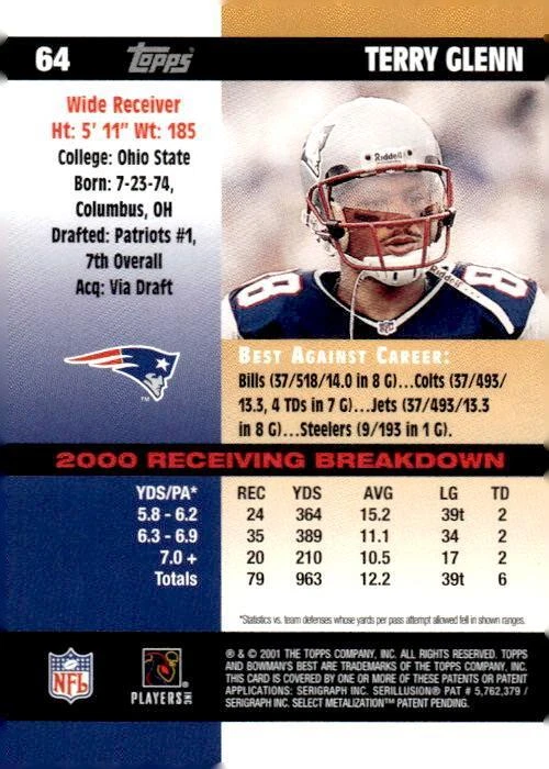 2001 Bowman's Best #64 Terry Glenn New England Patriots - Image 2 of 2