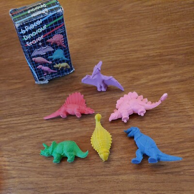 Emson Vintage 1988 Dinosaur eraser lot of 6 complete set rubber pterodactyl trex