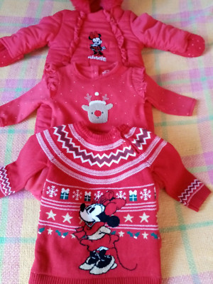 Minnie Mouse Paket 3*-6 Monate wattierter All-in-One-Mantel, Pullover, Schlafanzug/Kleid