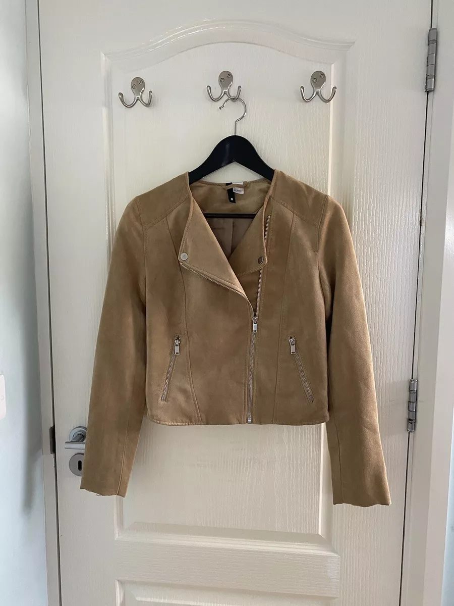 H M Tan Faux Suede Biker Jacket Size S