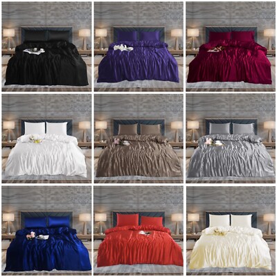 BETTBEZUG MIT KISSENBEZÜGEN SATIN SEIDE BETTWÄSCHESET BETTWÄSCHE SET