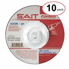 Sait 20160 - 4-1/2"X 1/4"X 5/8-11 A24  Metal Grinding -  (10Pack)