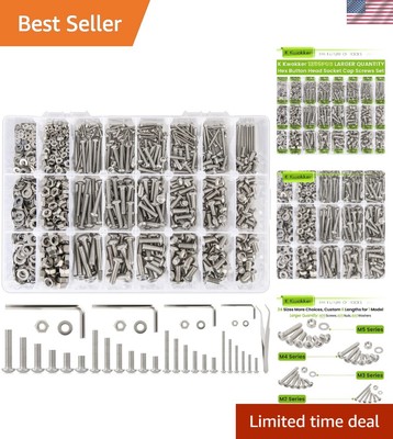Versatile 1250-Piece Metric Screws Set M2 M3 M4 M5 with Nuts & Washers Included