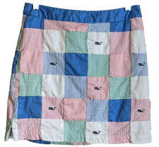 Vineyard Vines Margo Seersucker Patchwork Skirt Womens 2 Zip Preppy Beach Logo
