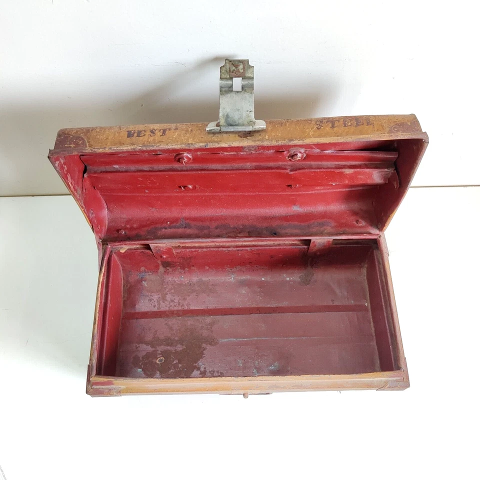 1940s Vintage Primitive Best Stahl Schatz Trunk Kiste Alt Dekorativ Sammlerstück - Bild 3 von 4