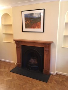 Large Victorian Style Cast Iron Insert Grand Fireplace Chunky Pine