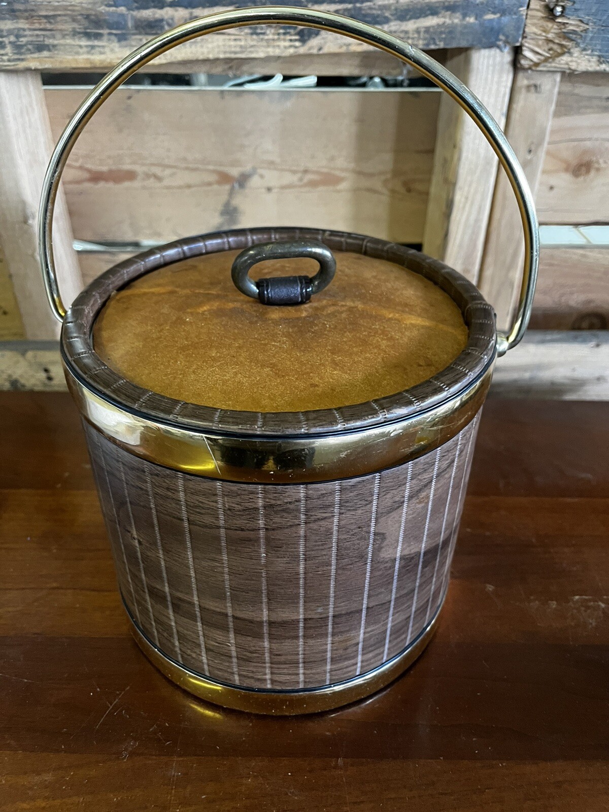 Vintage Kraftware Ice Bucket Faux Wood Large Capacity 10" x 8" eBay