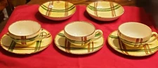Vintage BLUE RIDGE SOUTHERN POTTERIES PLAID YELLOW BROWN Dish Set 20 Pcs