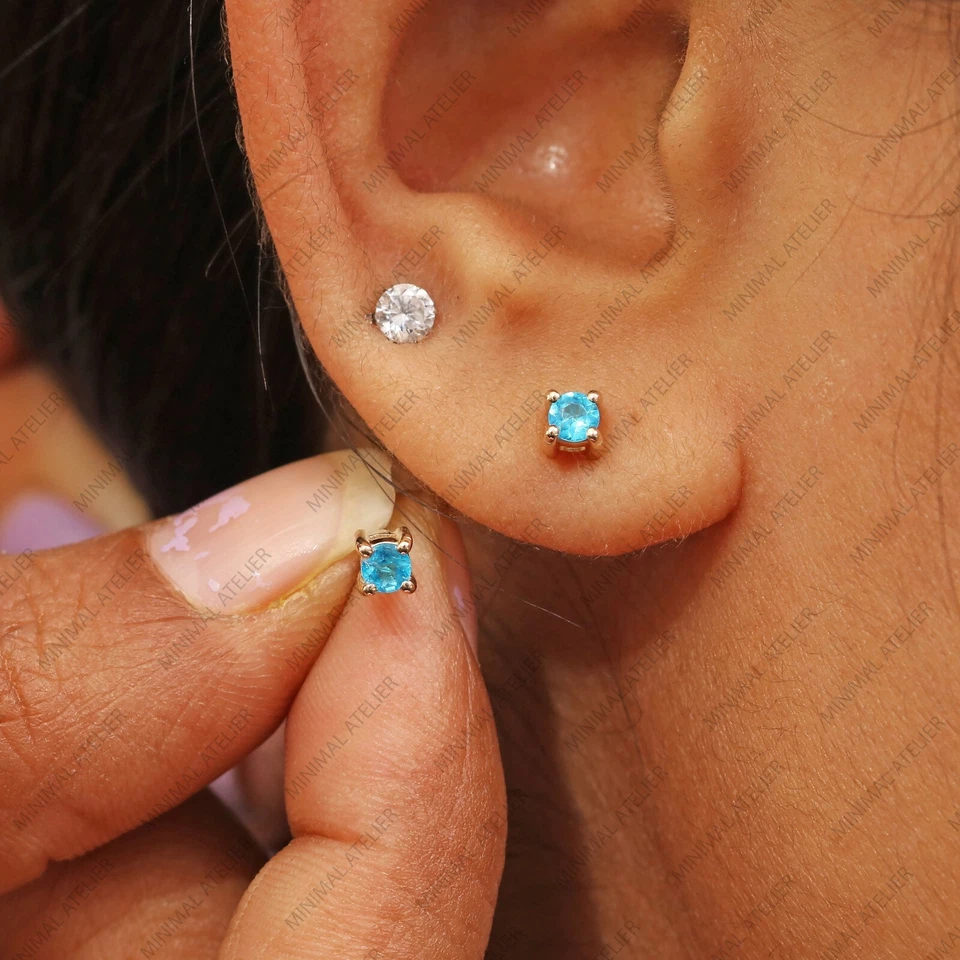 磷灰石耳钉,14k 黄金单颗婚礼珠宝头带 — 第 3/4 张图片