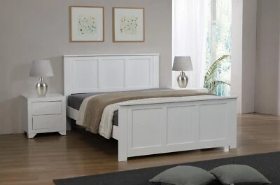 WHITE WOODEN MALI BED 3FT SINGLE 4FT 4FT6 5FT DOUBLE MEMORY FOAM SPRUNG MATTRESS