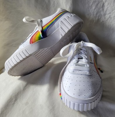 Puma Women's Cali Star Athletic Shoe 6.5 Sneaker White Rainbow LGBTQIA+ PRIDE