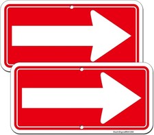 2 Pack Arrow Signs,12"x6" Right Sign, Rust Free 12x6Inches, Red