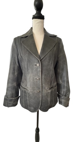 Leather Blazer Jacket Factory Distressed Pamela Dennis Private Client Group Sz 6