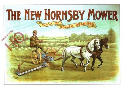 Postkarte; Robert Opie, Serie Arbeitspferde, The Hew Hornsby Mower (Repro)