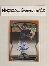 Connor Staine /25 AUTO 2023 1st Bowman Chrome ORANGE SHIMMER REFRACTOR Rockies