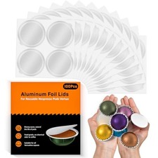 100pcs Aluminum Foil Seal Lids for Nespresso Vertuo Reusable Refill Capsules
