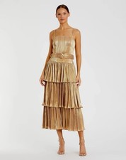 Mac Duggal Ieena 27062 Gold Ruffle Tiered Buckle Detail Dress Size 6
