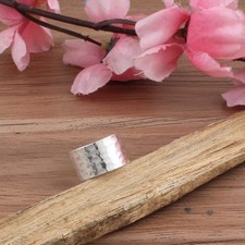 925 Sterling Silver Hammered Wide Band Ring Handmade Boho Statement Jewelry
