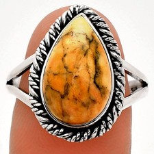 Natural Honey Dendritic Opal 925 Sterling Silver Ring s.9 Jewelry R-1014