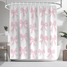 Pink Bow Shower Curtain, Girl Shower Curtain 72 x 72 Inches with Hooks, Cute Pre