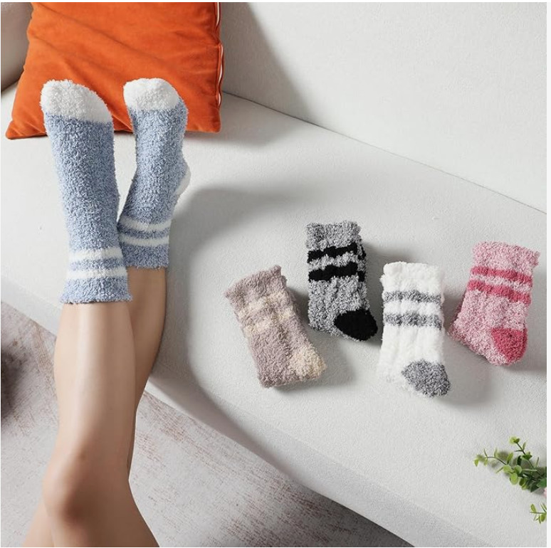 Womens Socks Winter 5 Pairs Cozy Slipper Fluffy Warm Footies Sleeping Soft Knits