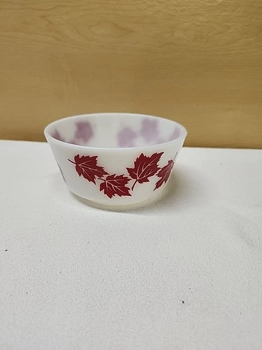 Vintage HAZEL ATLAS Milk Glass Red Maple Leaf Childs Bowl