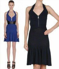 McQ ALEXANDER MCQUEEN DRESS HALTER NECK W. ZIPPER KNITTED COTTON DARK BLUE 38 2