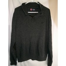 Chaps Mens L/G Gray Long Sleeve Button Mock Neck Knit Sweater Pullover