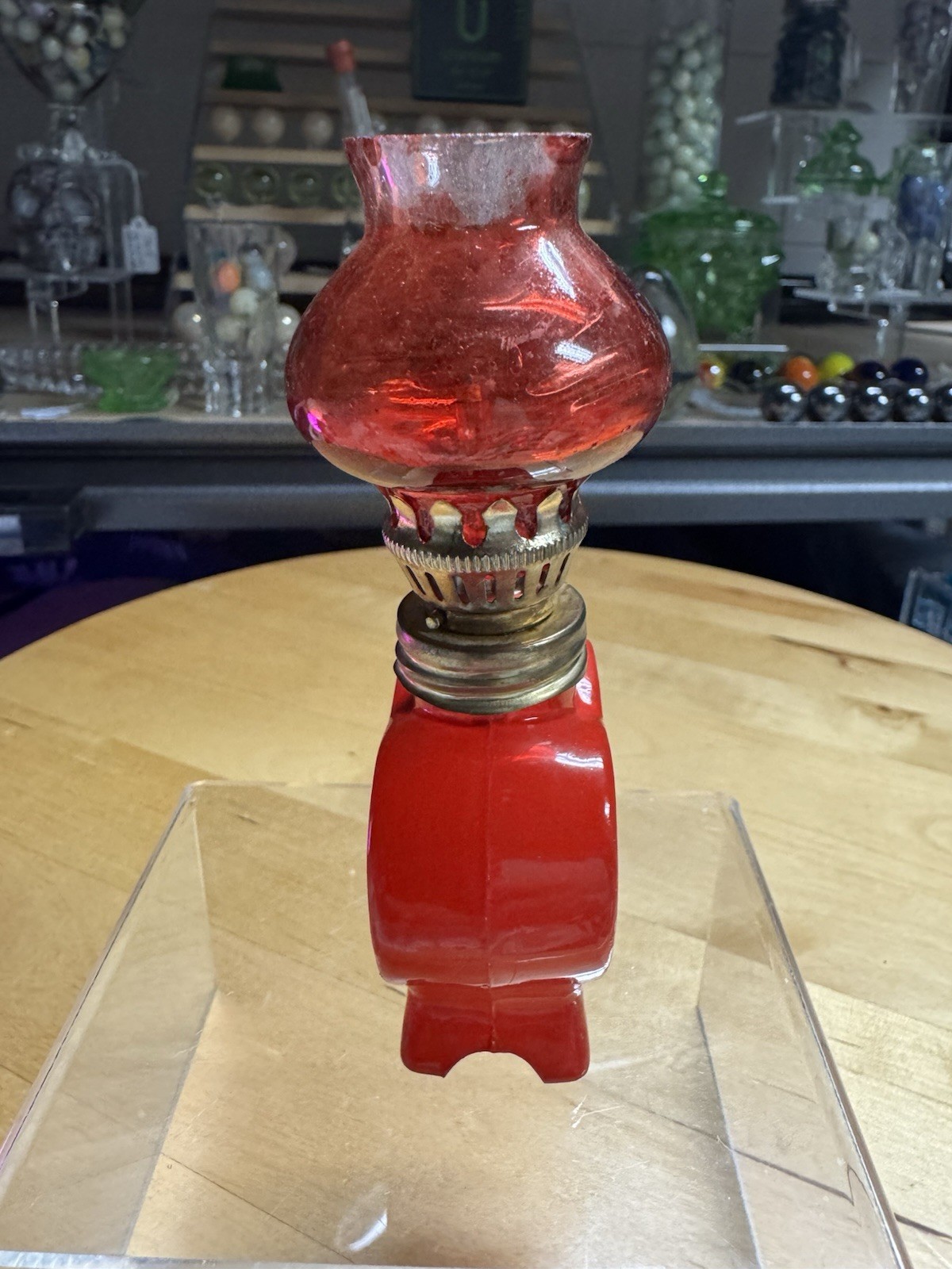 5206 Antique 1875-1925 Hong Kong”LIGHT MY FIRE” Glass Oil Kerosene Lamp