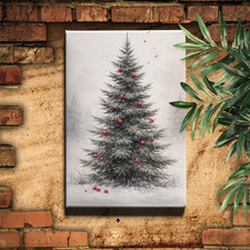 Snowy christmas tree Poster Print red ornament with splatter accents