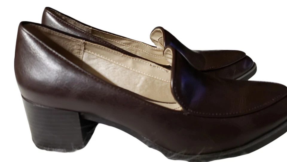 Women's Life Stride "Devyn" Brown 2 Inch Block Heel Penny Loafers, Size 7W - Image 2 of 4
