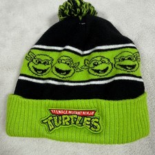 Nickelodeon Teenage Mutant Ninja Turtles Kids Beanie Hat Pom Pom Black Green