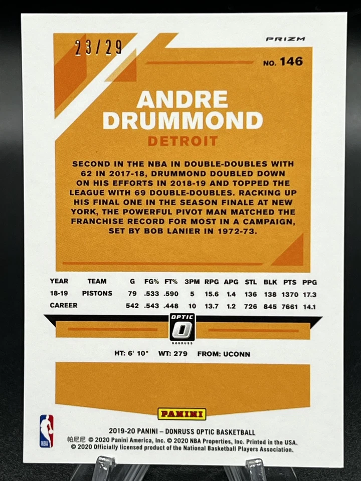 2019-20 Donruss Optic #146 Andre Drummond Purple Stars FOTL #/29 SP Pistons - Image 2 of 2